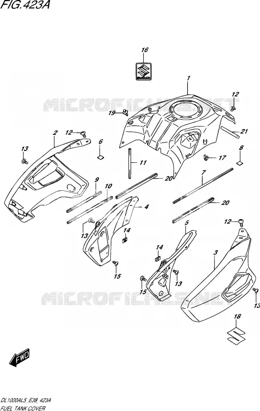 RESERVOIR D'ESSENCE - COUVERCLES Suzuki MOTO 1000 V-STROM 2015  DL1000A L5 (E38)