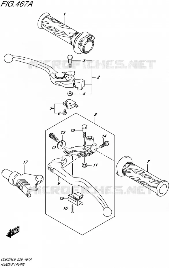 ENSEMBLE LEVIERS - POIGNEES Suzuki MOTO 650 V-STROM 2016  DL650A L6 (E50)