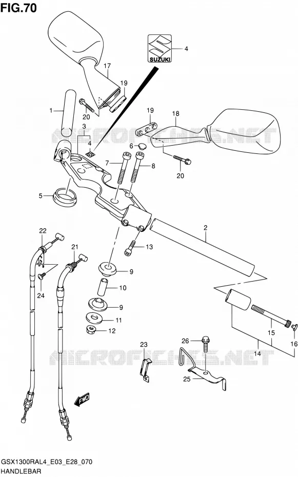 GUIDON (GSX1300RAL4 E28) Suzuki MOTO 1300 HAYABUSA 2014  GSX1300RA L4 (E03,E28,E33)