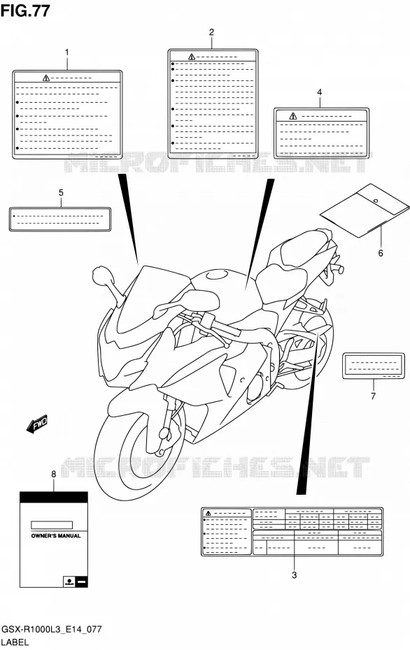 ETIQUETTE (GSX-R1000L3 E14) Suzuki MOTO 1000 GSX-R 2013  GSX-R1000 L3/GSX-R1000Z L3 (E14)