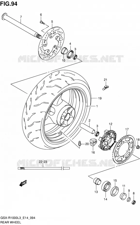 ROUE ARRIERE (GSX-R1000L3 E14) Suzuki MOTO 1000 GSX-R 2013  GSX-R1000 L3/GSX-R1000Z L3 (E14)