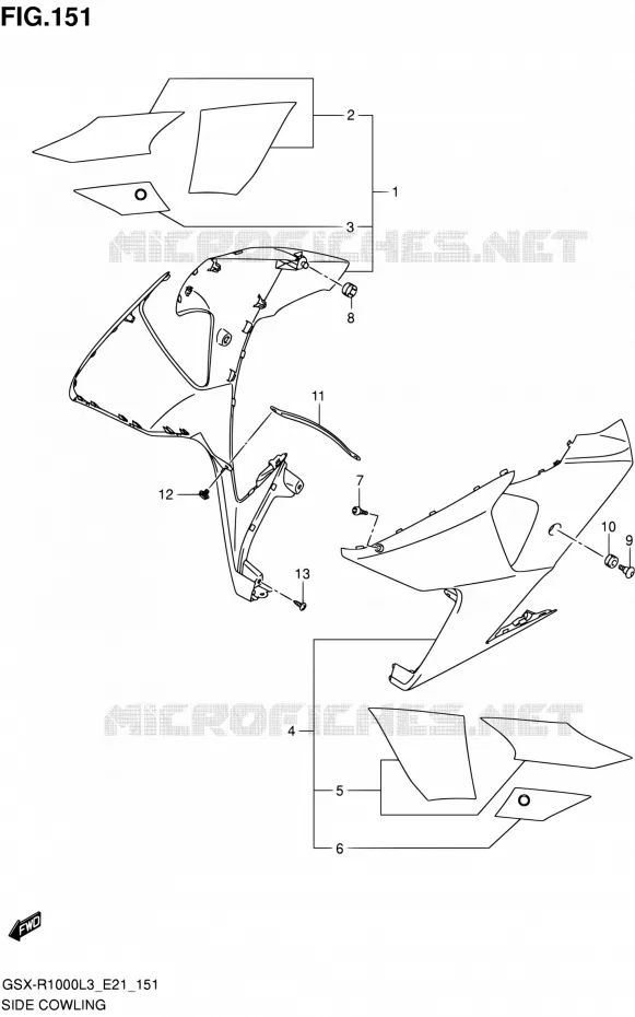FLANCS DE CARENAGES (GSX-R1000ZL3 E24) Suzuki MOTO 1000 GSX-R 2013  GSX-R1000 L3/GSX-R1000Z L3 (E24)