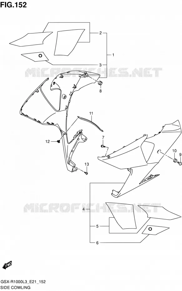 FLANCS DE CARENAGES (GSX-R1000ZUFL3 E21) Suzuki MOTO 1000 GSX-R 2013  GSX-R1000 L3/GSX-R1000Z L3 (E24)