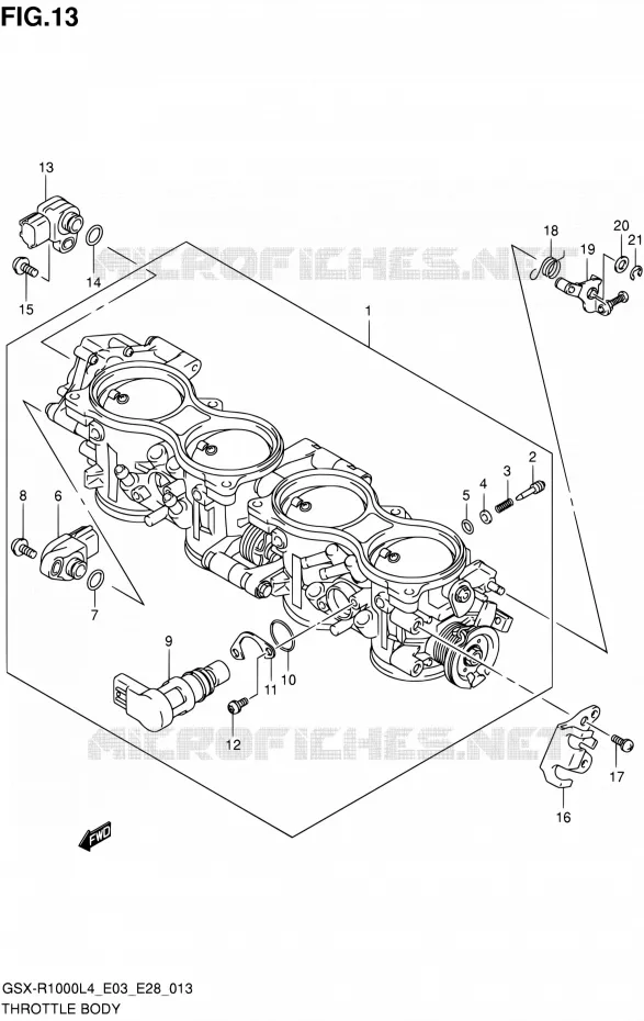 CORPS DE PAPILLON (GSX-R1000L4 E28) Suzuki MOTO 1000 GSX-R 2014  GSX-R1000 L4 (E03,E28,E33)