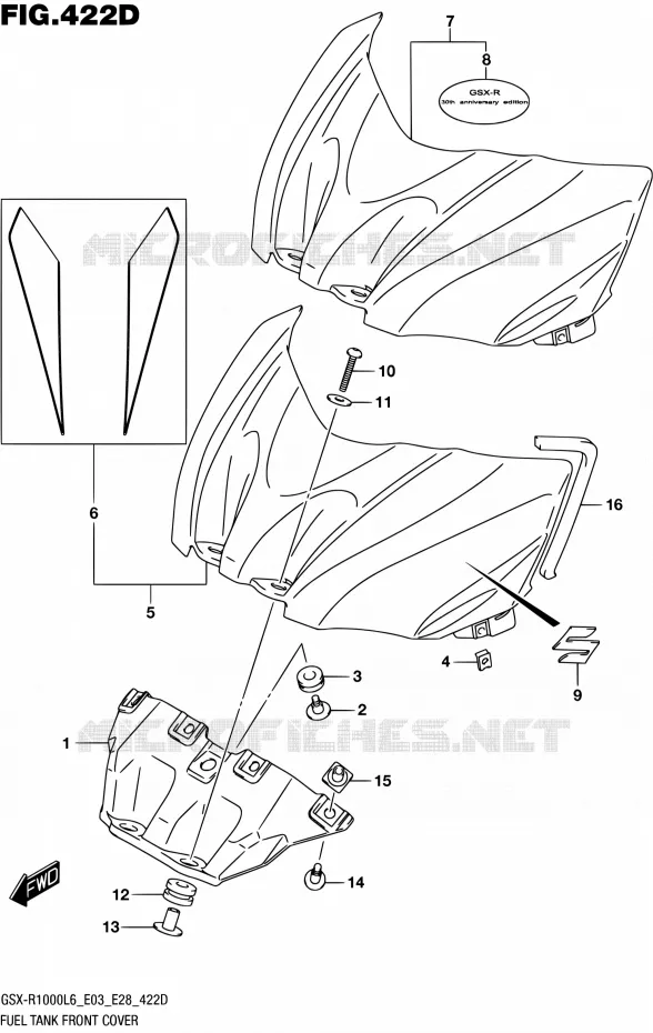 COUVRE RESERVOIR (GSX-R1000AL6 E28) Suzuki MOTO 1000 GSX-R 2016  GSX-R1000 L6 (E03,E28,E33)