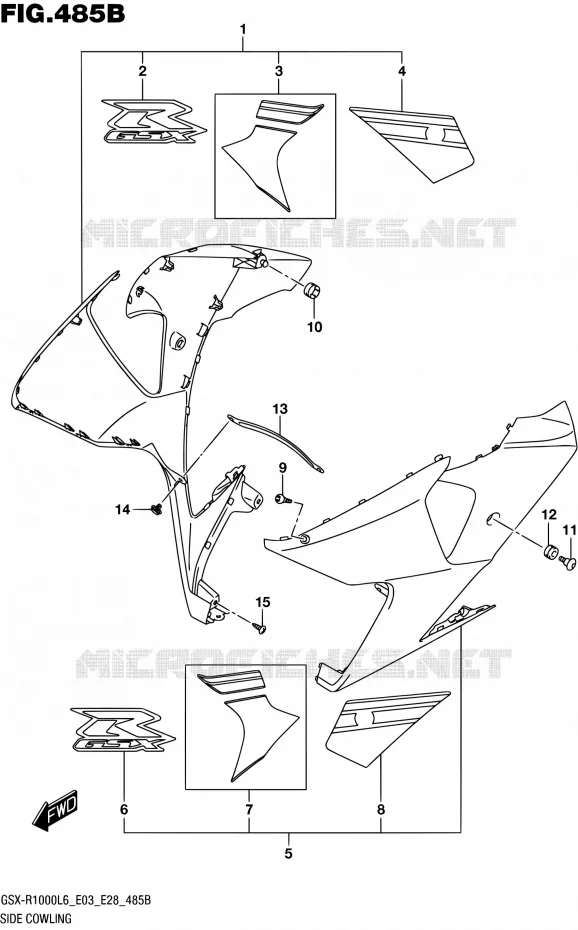 FLANCS DE CARENAGES (AJP,JSP) Suzuki MOTO 1000 GSX-R 2016  GSX-R1000 L6 (E03,E28,E33)