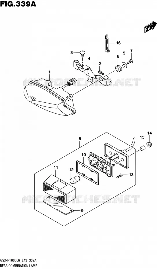 ENSEMBLE FEU ARRIERE (GSX-R1000L6 E43) Suzuki MOTO 1000 GSX-R 2016  GSX-R1000 L6 (E43)