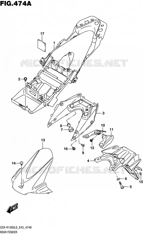 GARDE BOUE ARRIERE (GSX-R1000L6 E43) Suzuki MOTO 1000 GSX-R 2016  GSX-R1000 L6 (E43)