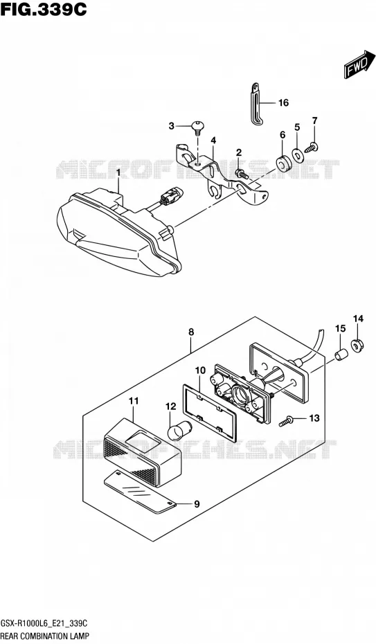 ENSEMBLE FEU ARRIERE (GSX-R1000UFL6 E21) Suzuki MOTO 1000 GSX-R 2016  GSX-R1000UF L6 (E21)
