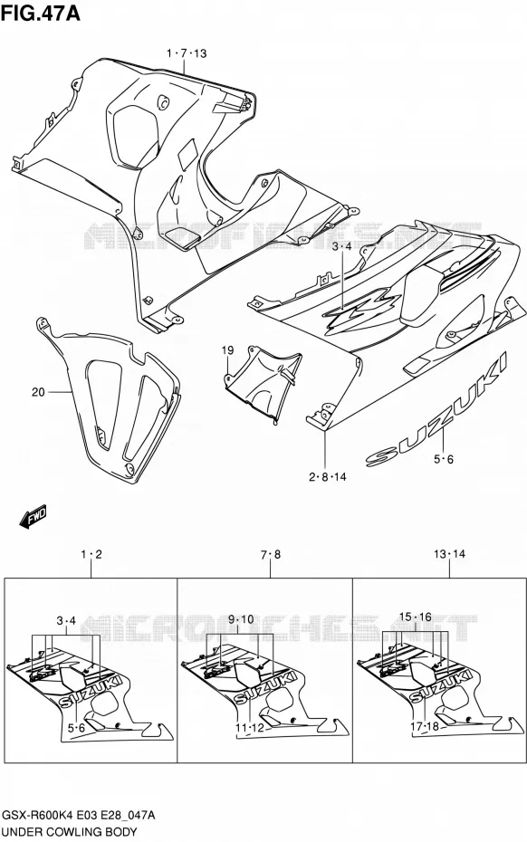 CARENAGES INFERIEUR (FLANCS) (GSX-R600K5) Suzuki MOTO 600 GSX-R 2004  GSX-R600 K5/GSX-R600X K5 (E03,E28,E33)