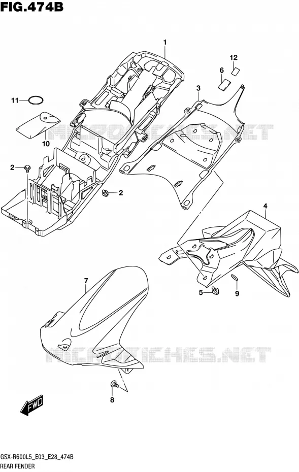 GARDE BOUE ARRIERE (GSX-R600L5 E28) Suzuki MOTO 600 GSX-R 2015  GSX-R600 L5 (E03,E28,E33)