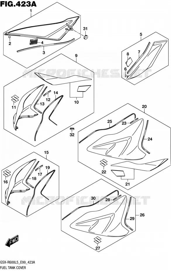 RESERVOIR D'ESSENCE - COUVERCLES Suzuki MOTO 600 GSX-R 2015  GSX-R600 L5 (E99)