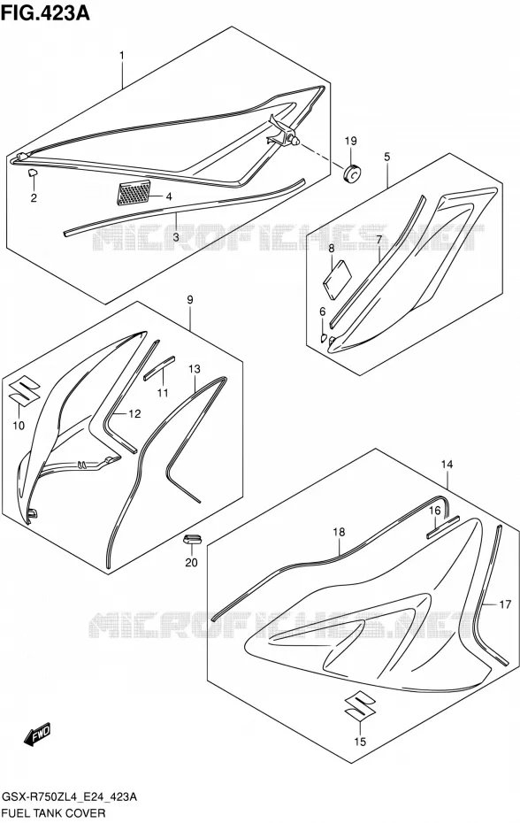 RESERVOIR D'ESSENCE - COUVERCLES Suzuki MOTO 750 GSX-R 2014  GSX-R750Z L4 (E24)