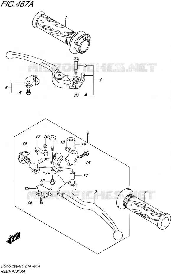 ENSEMBLE LEVIERS - POIGNEES Suzuki MOTO 1000 GSX-S 2016  GSX-S1000A L6 (E14)
