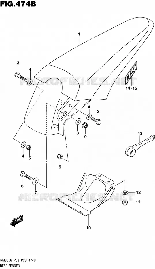 GARDE BOUE ARRIERE (RM85L6 P28) Suzuki MOTO 85 RM 2016  RM85 L6 (P03,P28)
