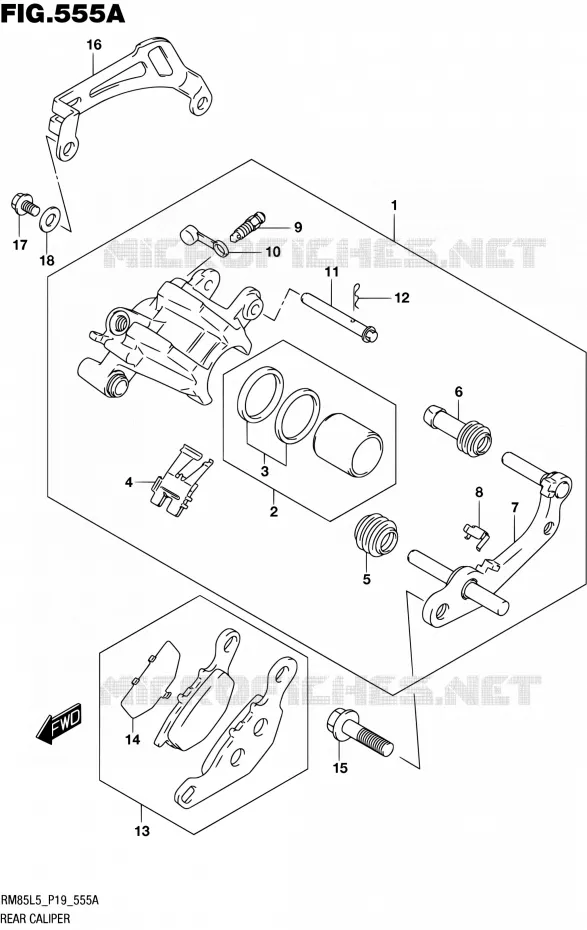 ETRIER DE FREIN ARRIERE Suzuki MOTO 85 RM 2015  RM85L L5 (P19)