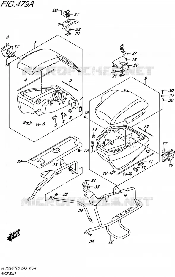 VALISE LATERALE - SUPPORT Suzuki MOTO 1500 INTRUDER 2015  VL1500BT L5 (E43)