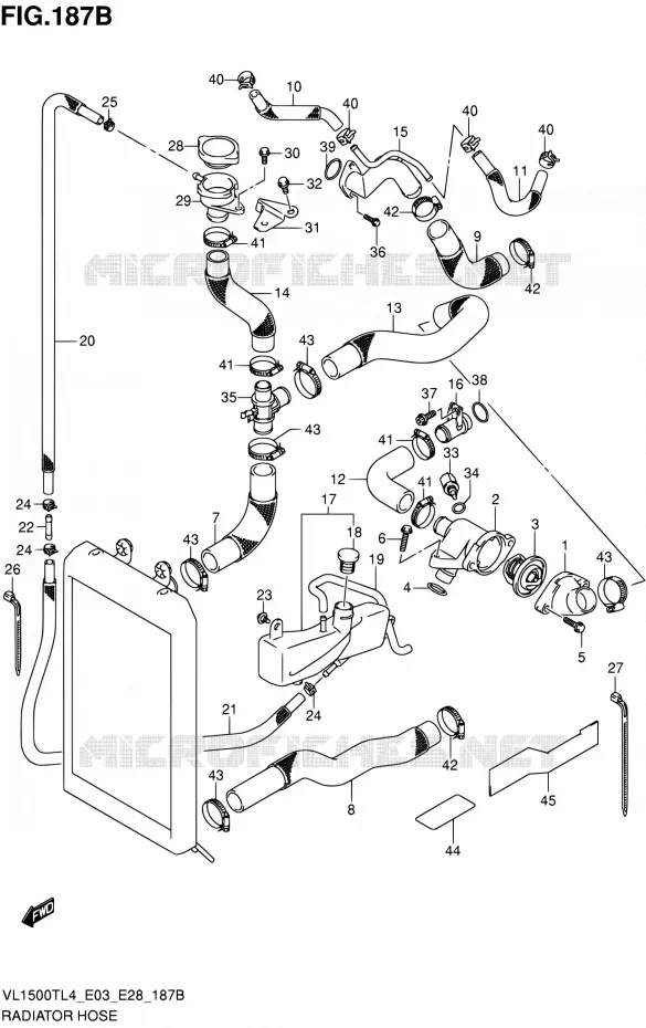 DURITE DE RADIATEUR (VL1500TL4 E28) Suzuki MOTO 1500 BOULEVARD 2014  VL1500T L4 (E03,E28,E33)