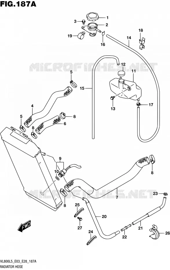 DURITE DE RADIATEUR (VL800L5 E03) Suzuki MOTO 800 BOULEVARD 2015  VL800 L5/VL800T L5