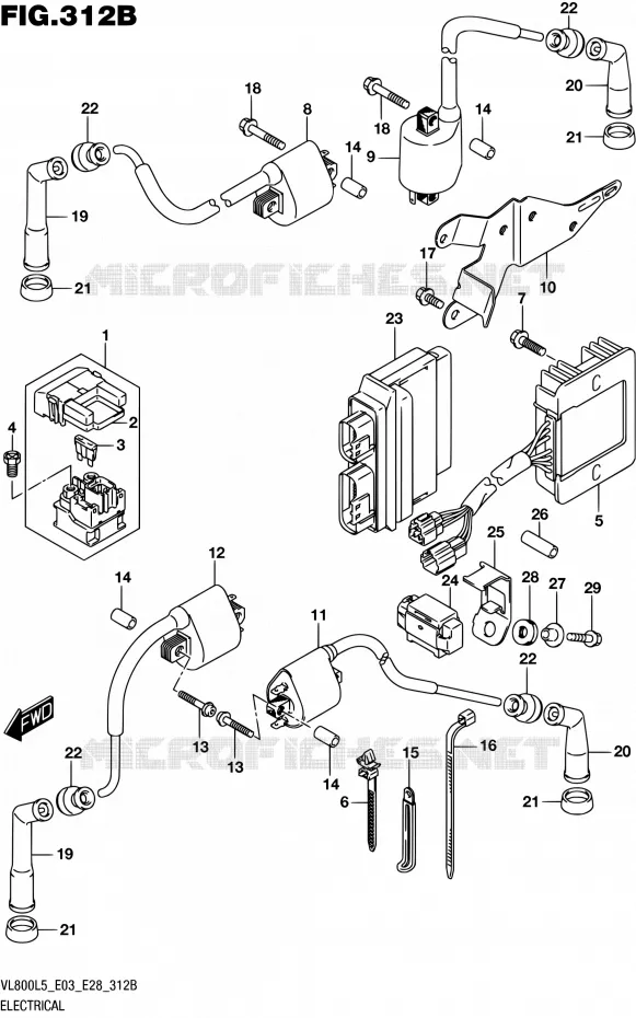 PARTIE ELECTRIQUE (VL800L5 E33) Suzuki MOTO 800 BOULEVARD 2015  VL800 L5/VL800T L5
