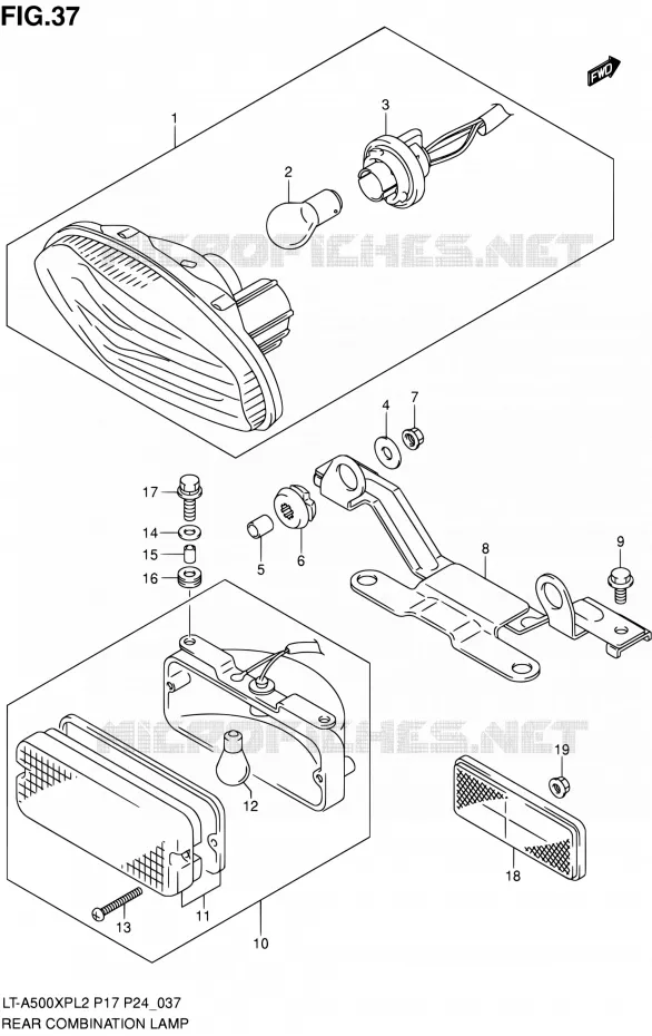ENSEMBLE FEU ARRIERE (LT-A500XPL2 P17) Suzuki QUAD 500 KINGQUAD 2012  LT-A500XP L2/LT-A500XPZ L2 (P17,P24)