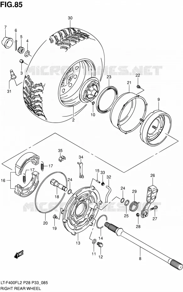 ROUE ARRIERE DROITE Suzuki QUAD 400 KINGQUAD 2012  LT-F400F L2/LT-F400FZ L2 (P03,P28,P33)