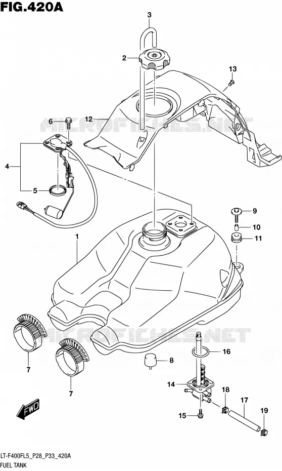 RESERVOIR D'ESSENCE Suzuki QUAD 400 KINGQUAD 2015  LT-F400F L5/LT-F400FZ L5 (P03,P28,P33)