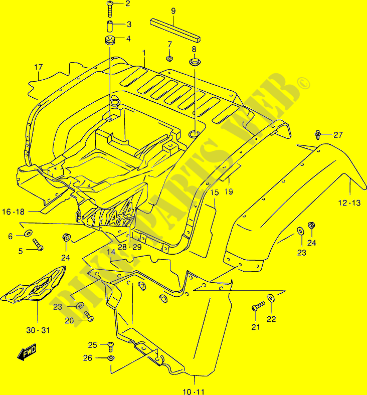 GARDE BOUE ARRIERE (MODELE X/Y) pour Suzuki QUADMASTER 500 2000