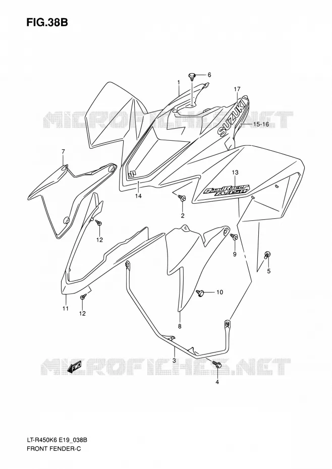 GARDE BOUE AVANT (LT-R450K8) Suzuki QUAD 450 QUADRACER 2010  LT-R450 L0/LT-R450Z L0 (E19)