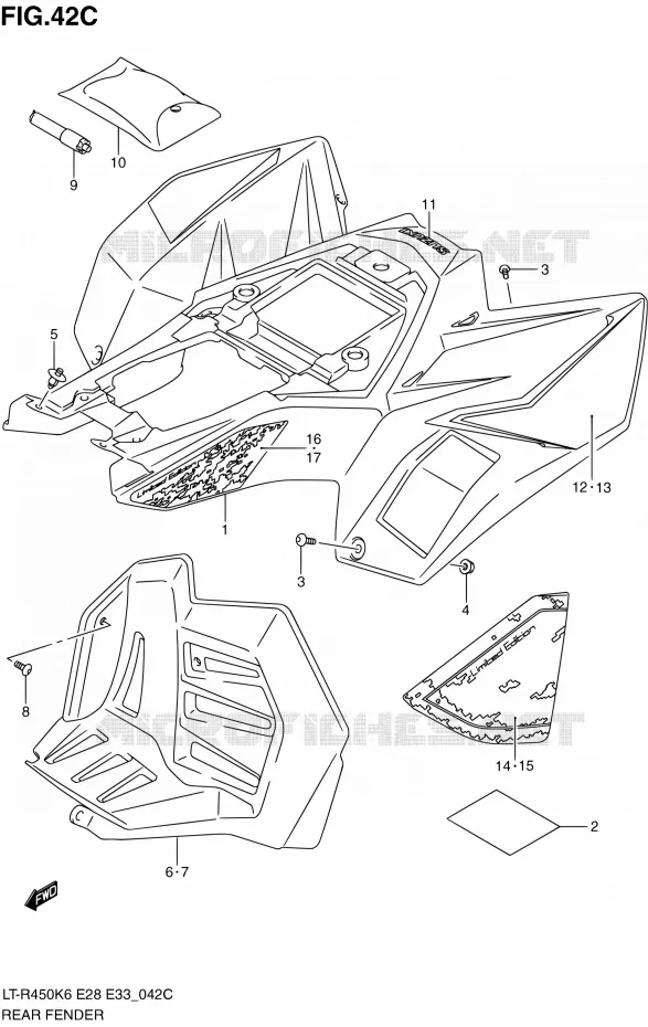 GARDE BOUE ARRIERE (MODEL L0) Suzuki QUAD 450 QUADRACER 2010  LT-R450 L0/LT-R450Z L0 (E28,E33)
