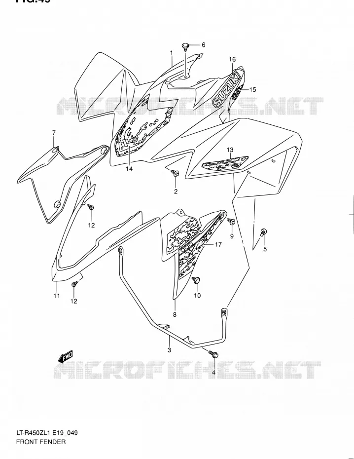 GARDE BOUE AVANT (LT-R450L1 E19) Suzuki QUAD 450 QUADRACER 2011  LT-R450 L1/LT-R450Z L1 (E19)