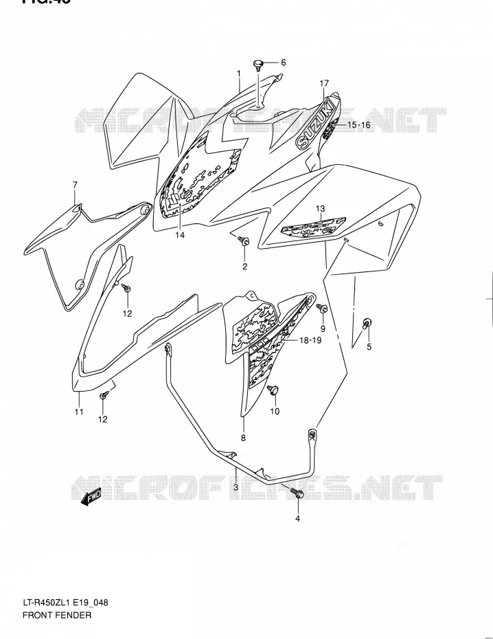 GARDE BOUE AVANT (LT-R450ZL1 E19) Suzuki QUAD 450 QUADRACER 2011  LT-R450 L1/LT-R450Z L1 (E19)