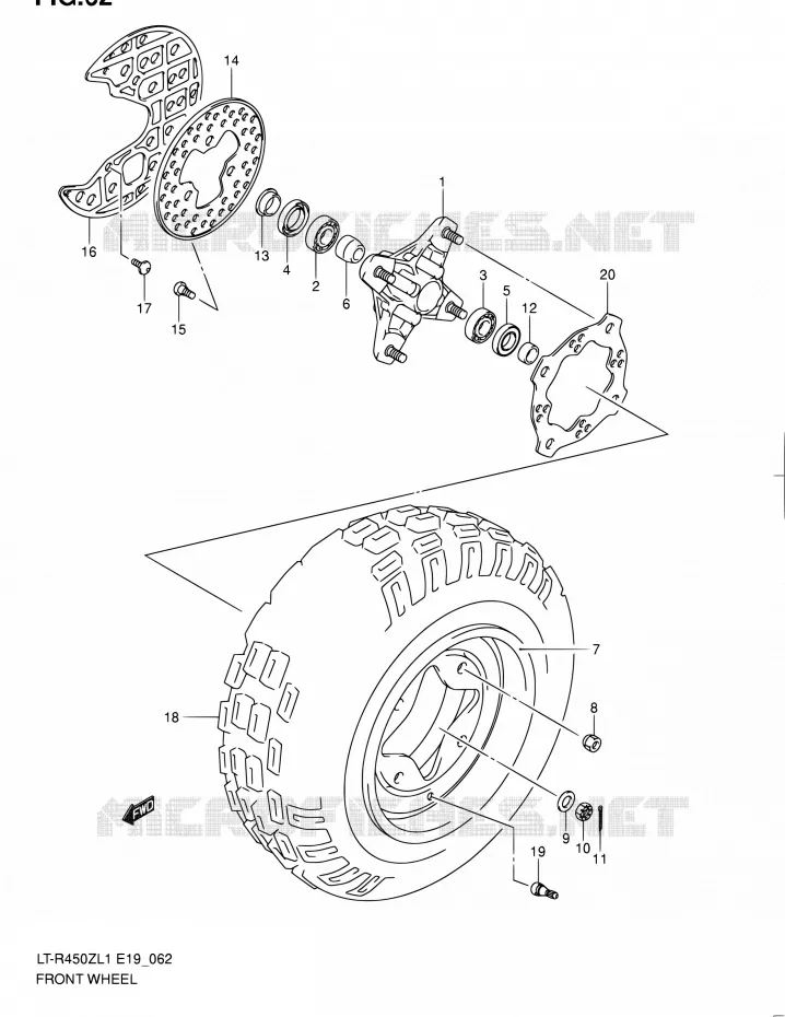 ROUE AVANT (LT-R450L1 E19) Suzuki QUAD 450 QUADRACER 2011  LT-R450 L1/LT-R450Z L1 (E19)