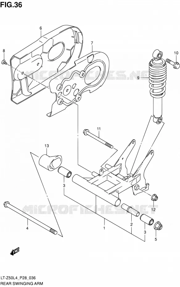 BRAS OSCILLANT ARRIERE Suzuki QUAD 50 QUADSPORT 2014  LT-Z50 L4 (P03,P28,P33)