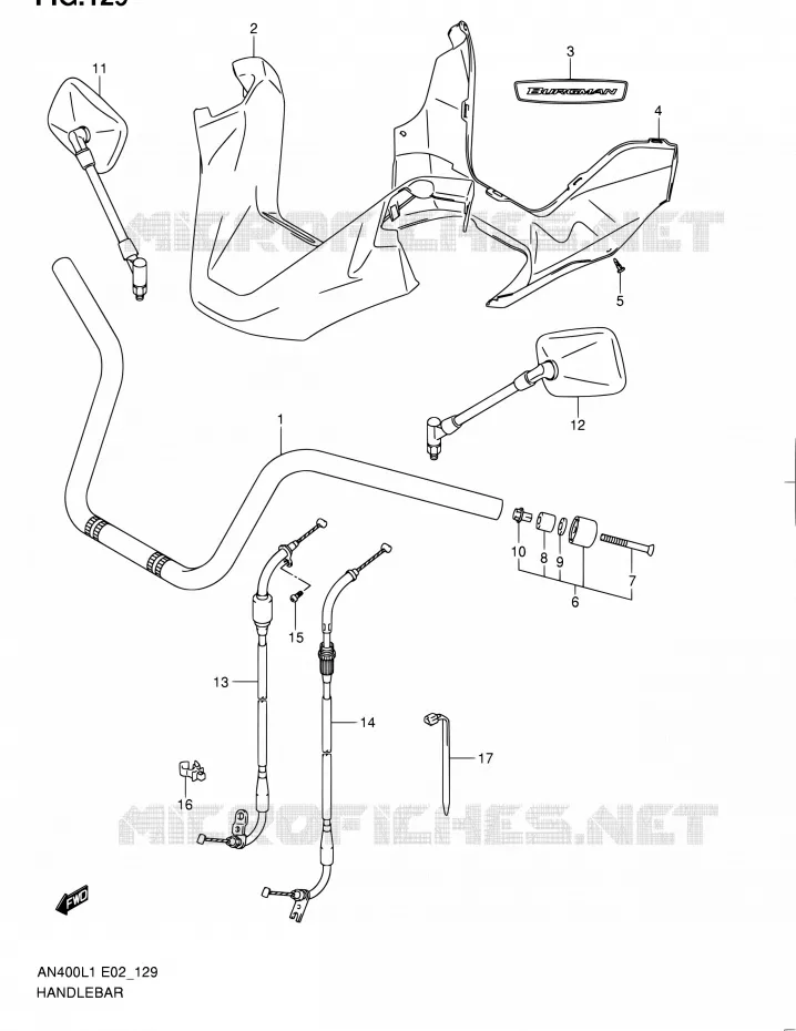GUIDON (AN400ZAL1 E02) Suzuki SCOOTER 400 BURGMAN 2011  AN400 L1 (E02,E19)