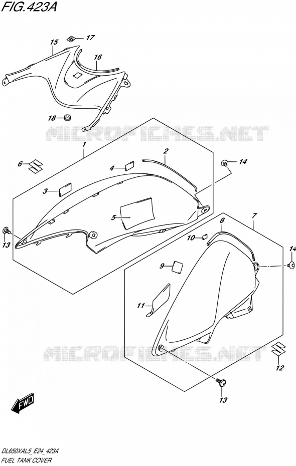 RESERVOIR D'ESSENCE - COUVERCLES Suzuki MOTO 650 V-STROM 2015  DL650XAUE L5 (E24)