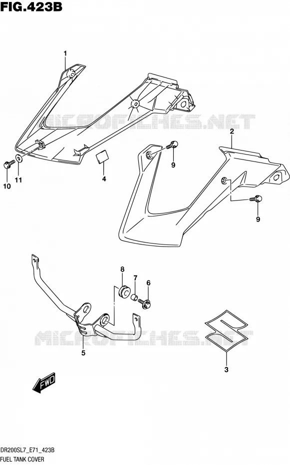 RESERVOIR D'ESSENCE - COUVERCLES (GY8) Suzuki MOTO 200 DR 2017  DR200S L7 (E71)