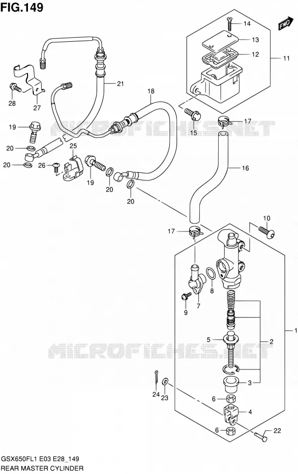 MAITRE CYLINDRE ARRIERE (GSX650FAL1 E33) Suzuki MOTO 650 GSX-F 2011  GSX650F L1 (E03,E28,E33)