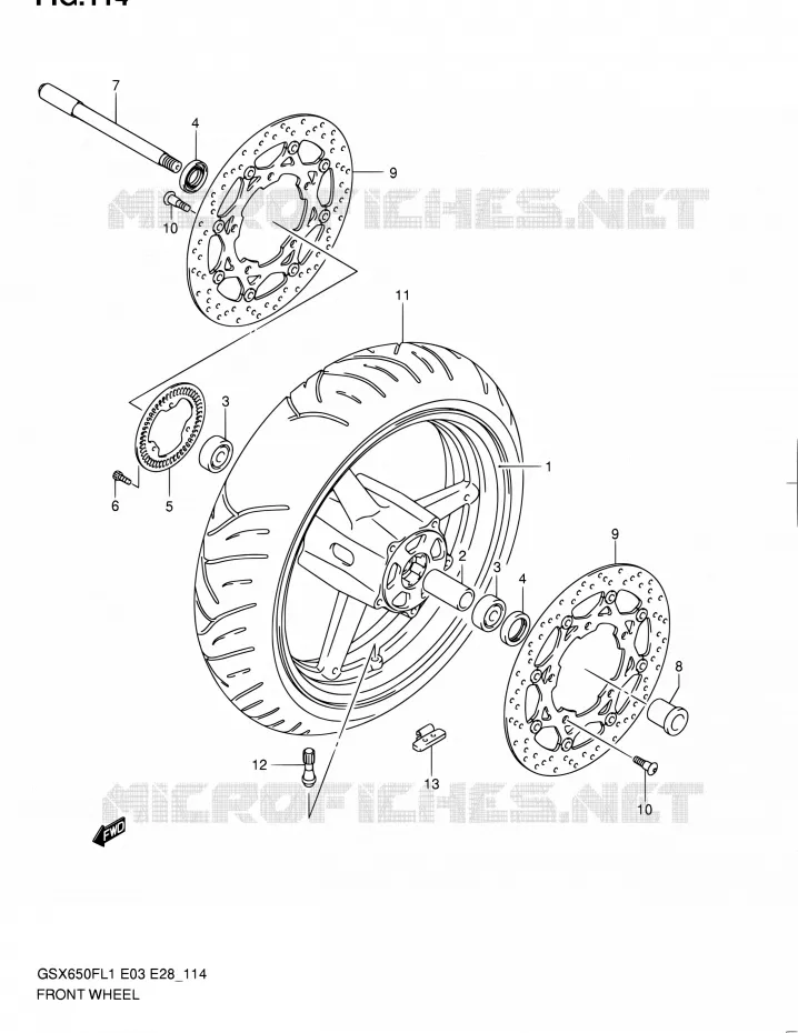 ROUE AVANT (GSX650FAL1 E33) Suzuki MOTO 650 GSX-F 2011  GSX650F L1 (E03,E28,E33)