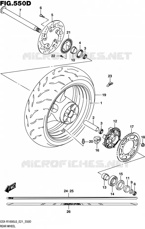 ROUE ARRIERE (GSX-R1000AUFL6 E21) Suzuki MOTO 1000 GSX-R 2016  GSX-R1000AUF L6 (E21)