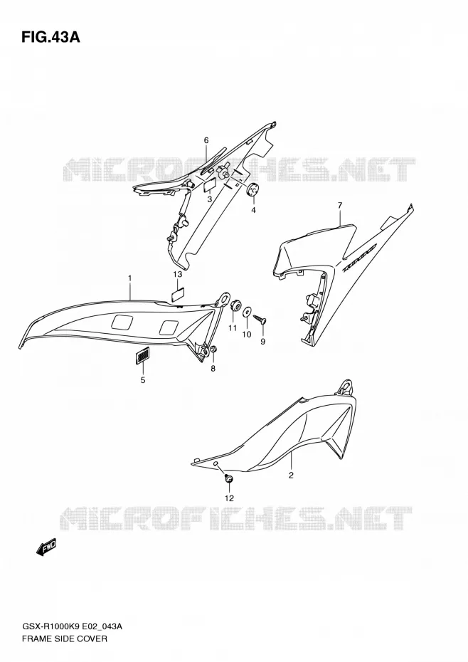 COUVERCLES LATERAUX (MODEL L0) Suzuki MOTO 1000 GSX-R 2010  GSX-R1000 L0/GSX-R1000Z L0 (E02,E14,E19,E24,E51,P37)