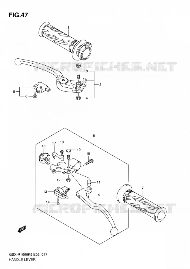 ENSEMBLE LEVIERS - POIGNEES Suzuki MOTO 1000 GSX-R 2010  GSX-R1000 L0/GSX-R1000Z L0 (E02,E14,E19,E24,E51,P37)