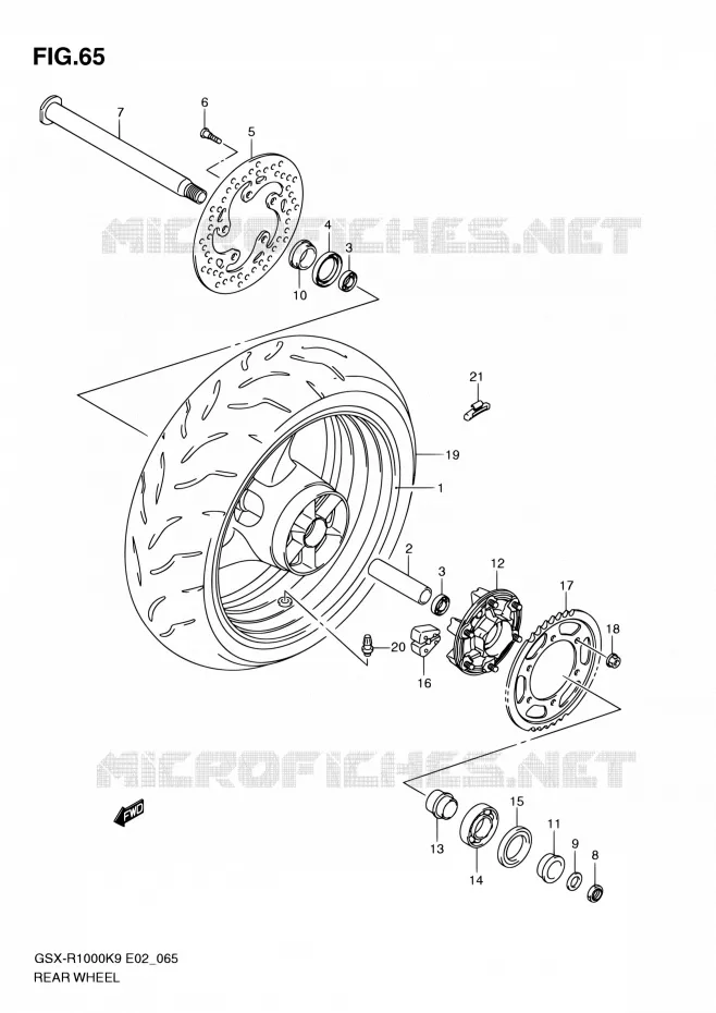 ROUE ARRIERE Suzuki MOTO 1000 GSX-R 2010  GSX-R1000 L0/GSX-R1000Z L0 (E02,E14,E19,E24,E51,P37)