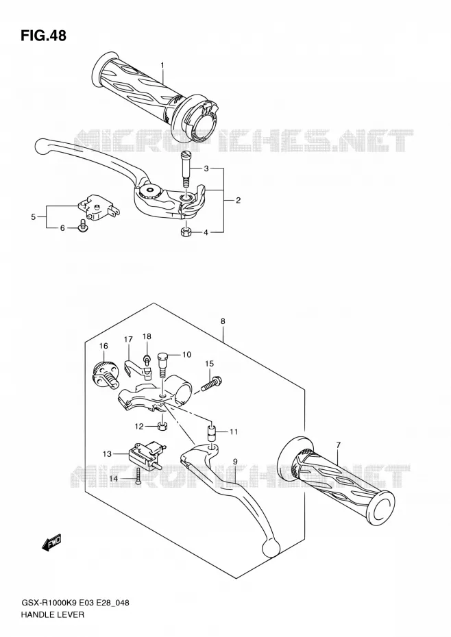 ENSEMBLE LEVIERS - POIGNEES Suzuki MOTO 1000 GSX-R 2010  GSX-R1000 L0/GSX-R1000Z L0 (E03,E28,E33)