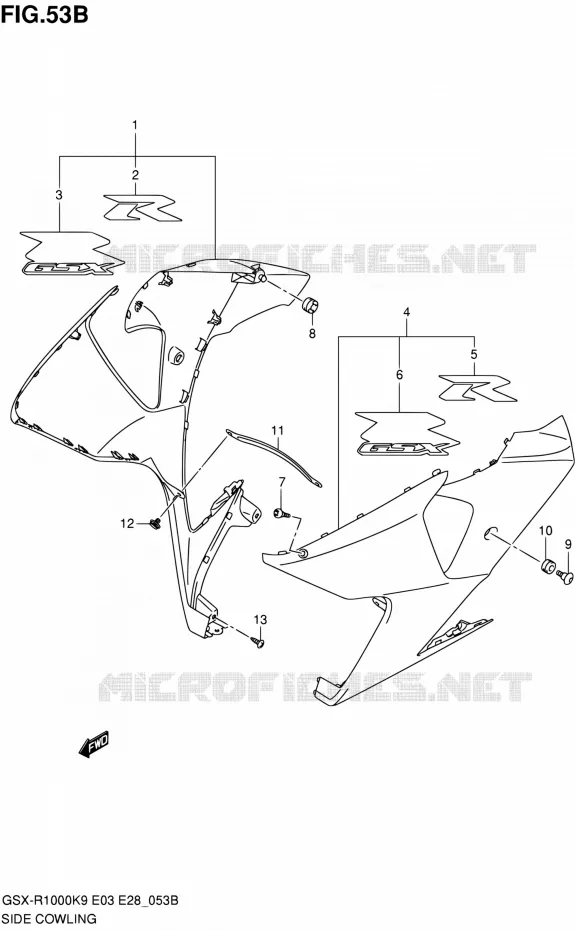 FLANCS DE CARENAGES (SEE NOTE) Suzuki MOTO 1000 GSX-R 2010  GSX-R1000 L0/GSX-R1000Z L0 (E03,E28,E33)
