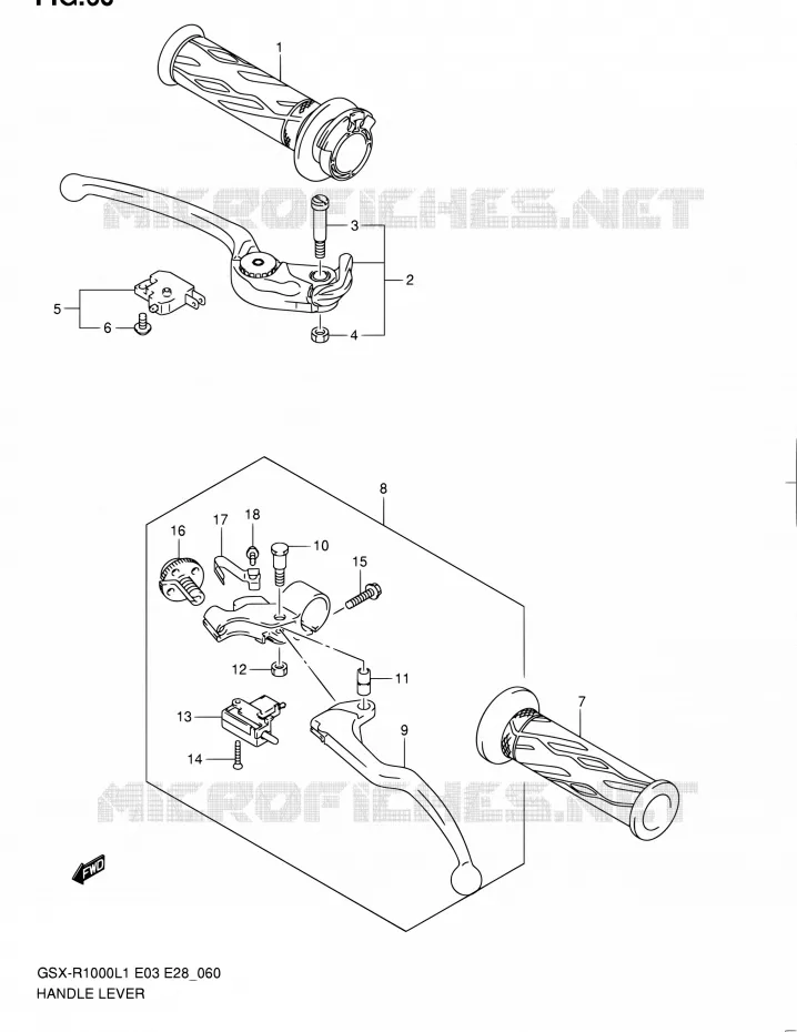 ENSEMBLE LEVIERS - POIGNEES Suzuki MOTO 1000 GSX-R 2011  GSX-R1000 L1 (E03,E28,E33)