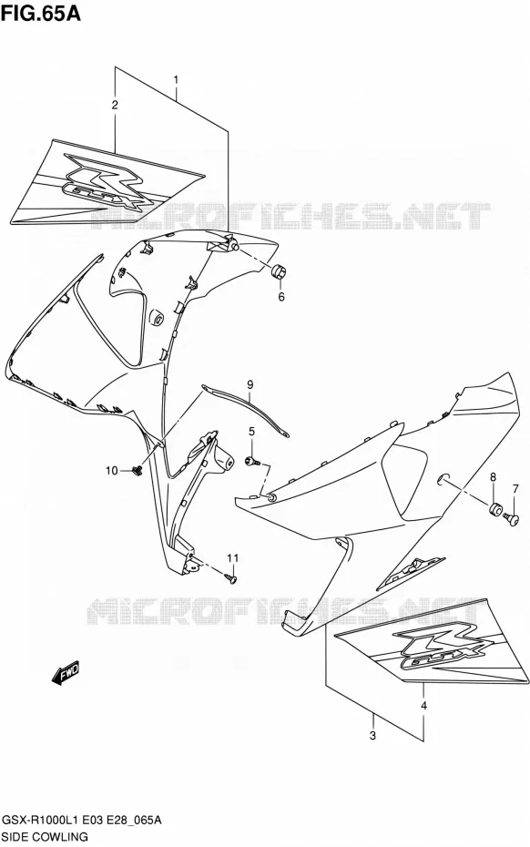 FLANCS DE CARENAGES (GLR) Suzuki MOTO 1000 GSX-R 2011  GSX-R1000 L1 (E03,E28,E33)
