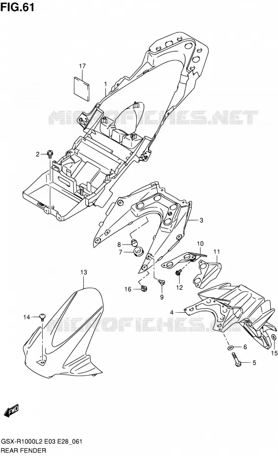 GARDE BOUE ARRIERE Suzuki MOTO 1000 GSX-R 2012  GSX-R1000 L2 (E03,E28,E33)