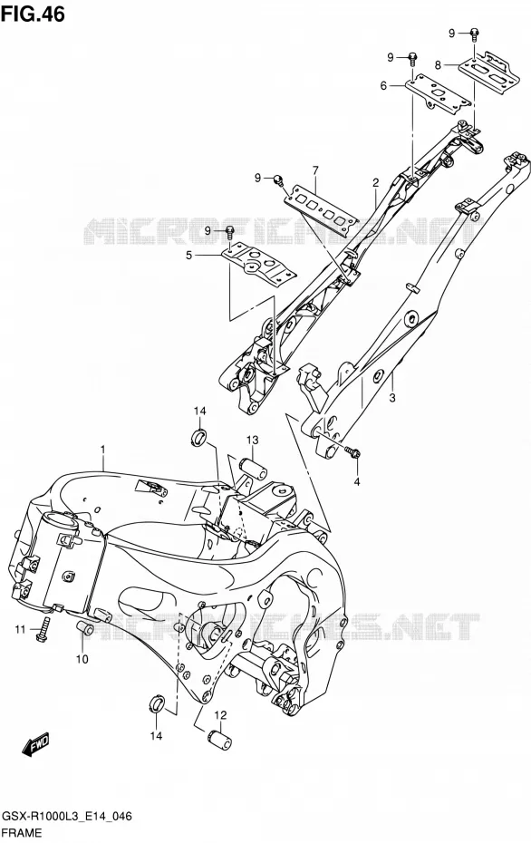 CADRE (GSX-R1000L3 E14) Suzuki MOTO 1000 GSX-R 2013  GSX-R1000 L3/GSX-R1000Z L3 (E14)