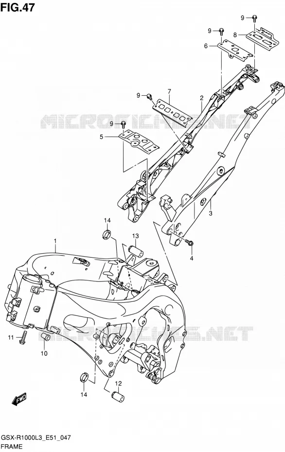 CADRE (GSX-R1000ZL3 E51) Suzuki MOTO 1000 GSX-R 2013  GSX-R1000 L3/GSX-R1000Z L3 (E51)
